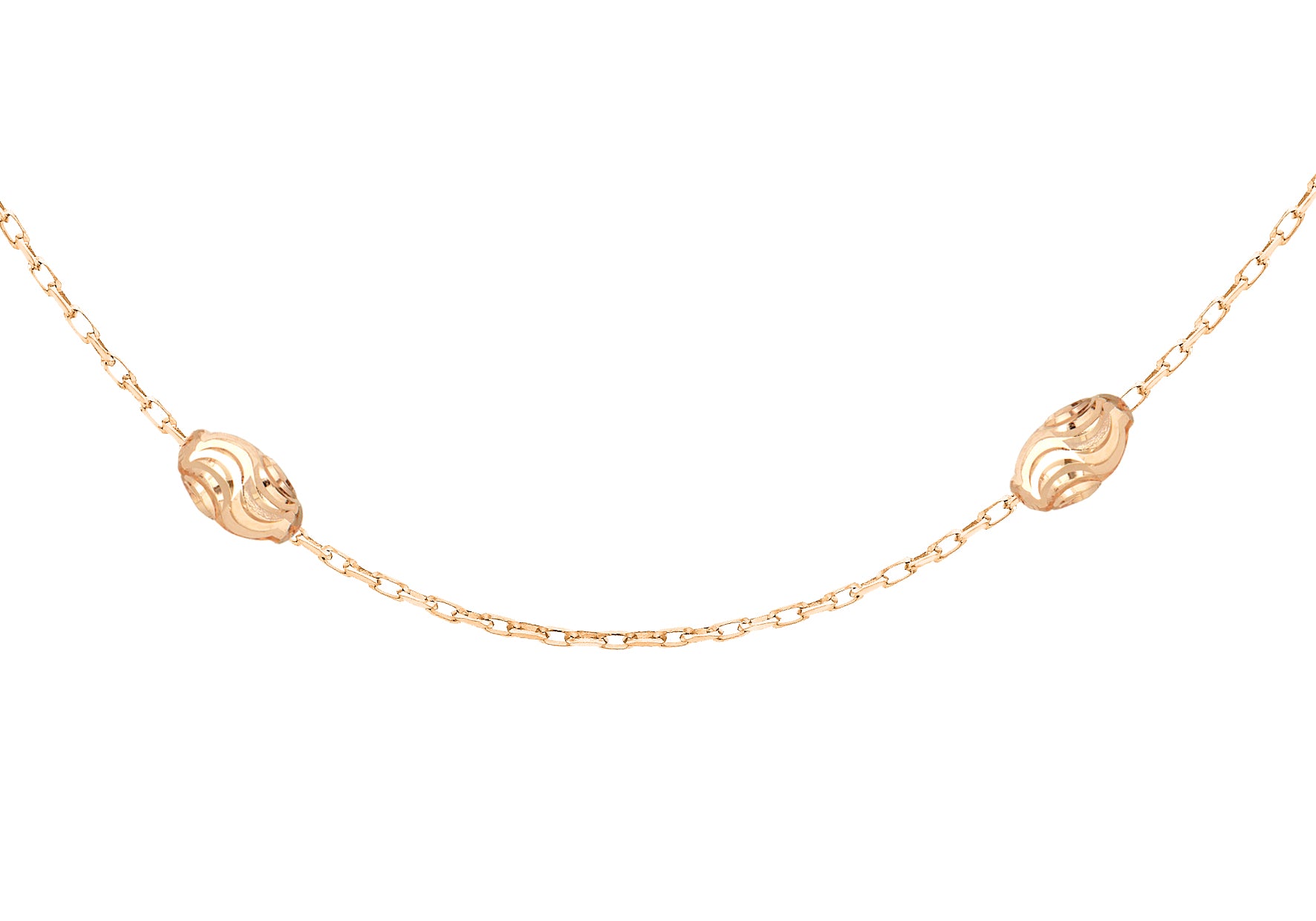 Sterling Silver Rose Gold Plated Diamond Cut Ball and Trace Chain Necklace