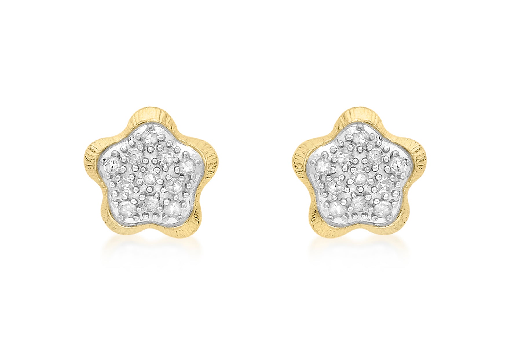 9ct Yellow Gold 0.17t Diamond Pave Set Flower Stud Earrings
