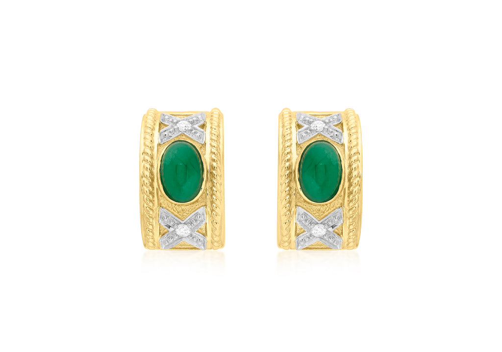 9ct Yellow Gold 0.07t Diamond and Emerald Half-Band Earrings