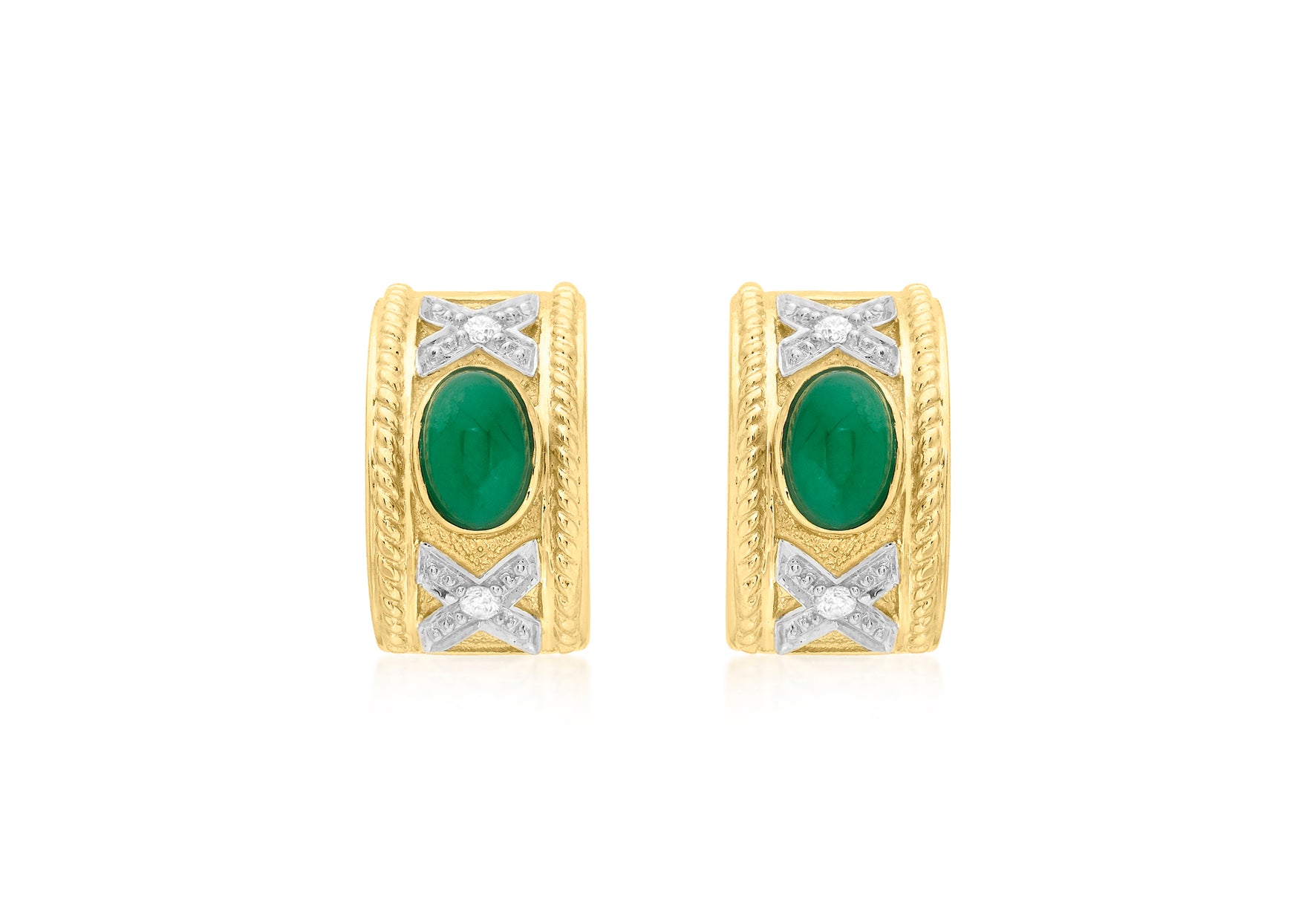 9ct Yellow Gold 0.07t Diamond and Emerald Half-Band Earrings
