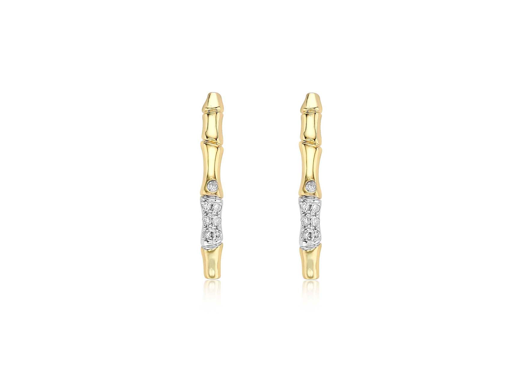 9ct Yellow Gold 0.10ct Diamond 2.6mm x 21.8mm Bamboo Drop Earrings