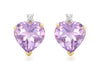 9ct Yellow Gold 0.03t Diamond and Amethyst Heart Stud Earrings