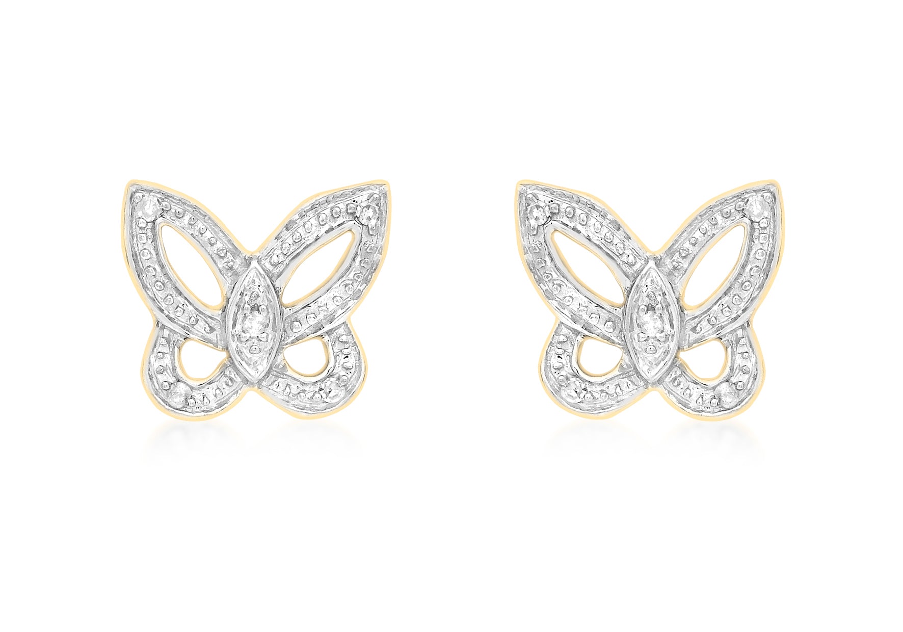 9ct Yellow Gold 0.05ct Diamond Butterfly Stud Earrings