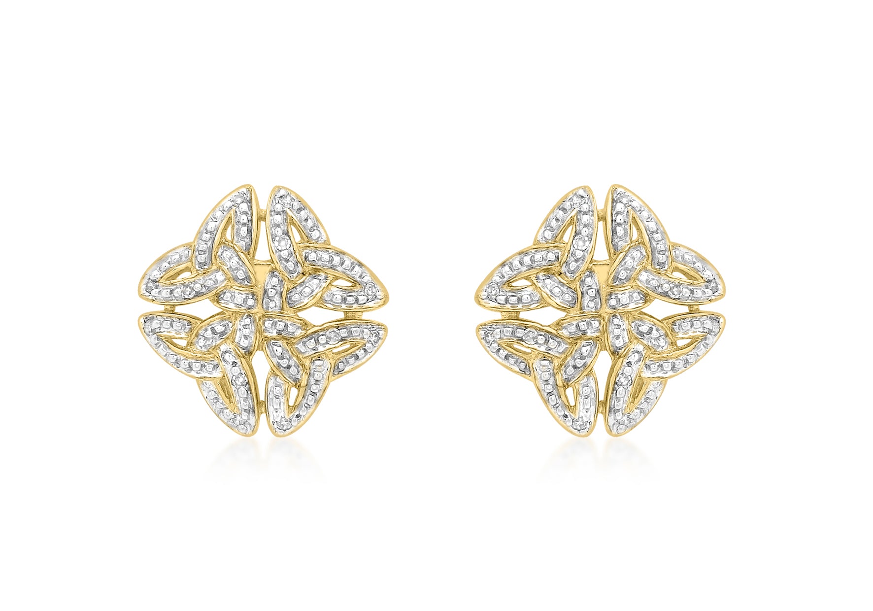 9ct Yellow Gold 0.10ct Diamond Celtic Cross Stud Earrings