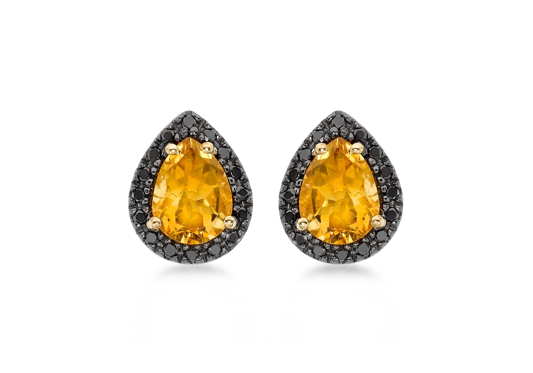 9ct Yellow Gold 0.23 Black Diamond and Teardrop   9mm x 11mm Stud Earrings