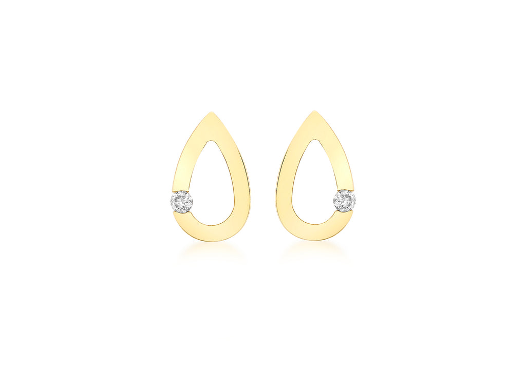 9ct Yellow Gold 0.07t Diamond Teardrop Shaped Stud Earrings