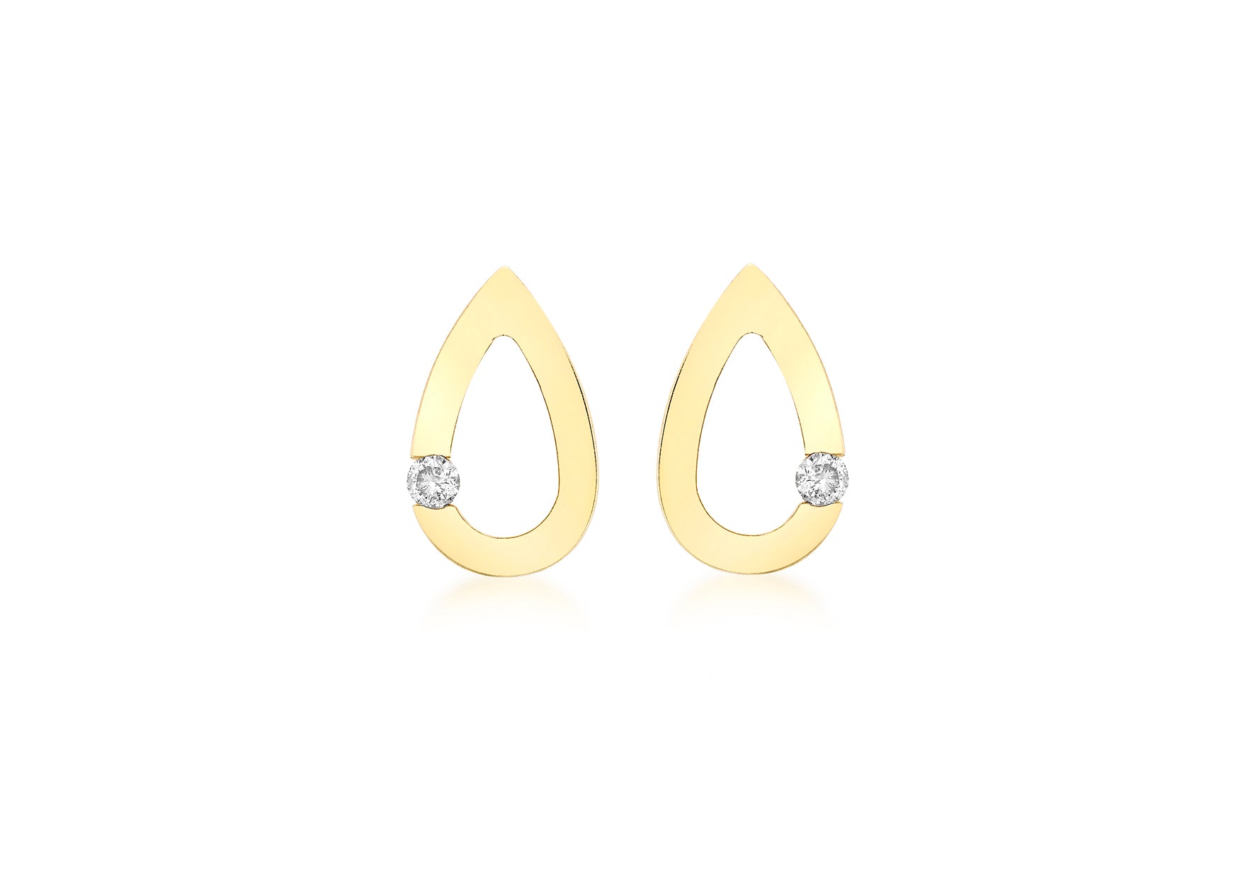 9ct Yellow Gold 0.07t Diamond Teardrop Shaped Stud Earrings