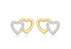 9ct Yellow Gold Pave Set Zirconia  Double Open-Heart Stud Earrings