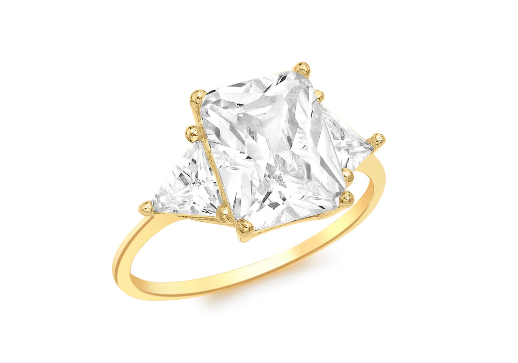 9ct Yellow Gold Rectangular and Triangular Zirconia  Ring