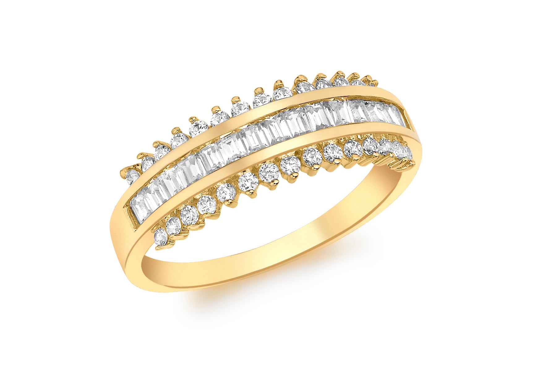 9ct Yellow Gold Triple Row Zirconia  Trak Ring
