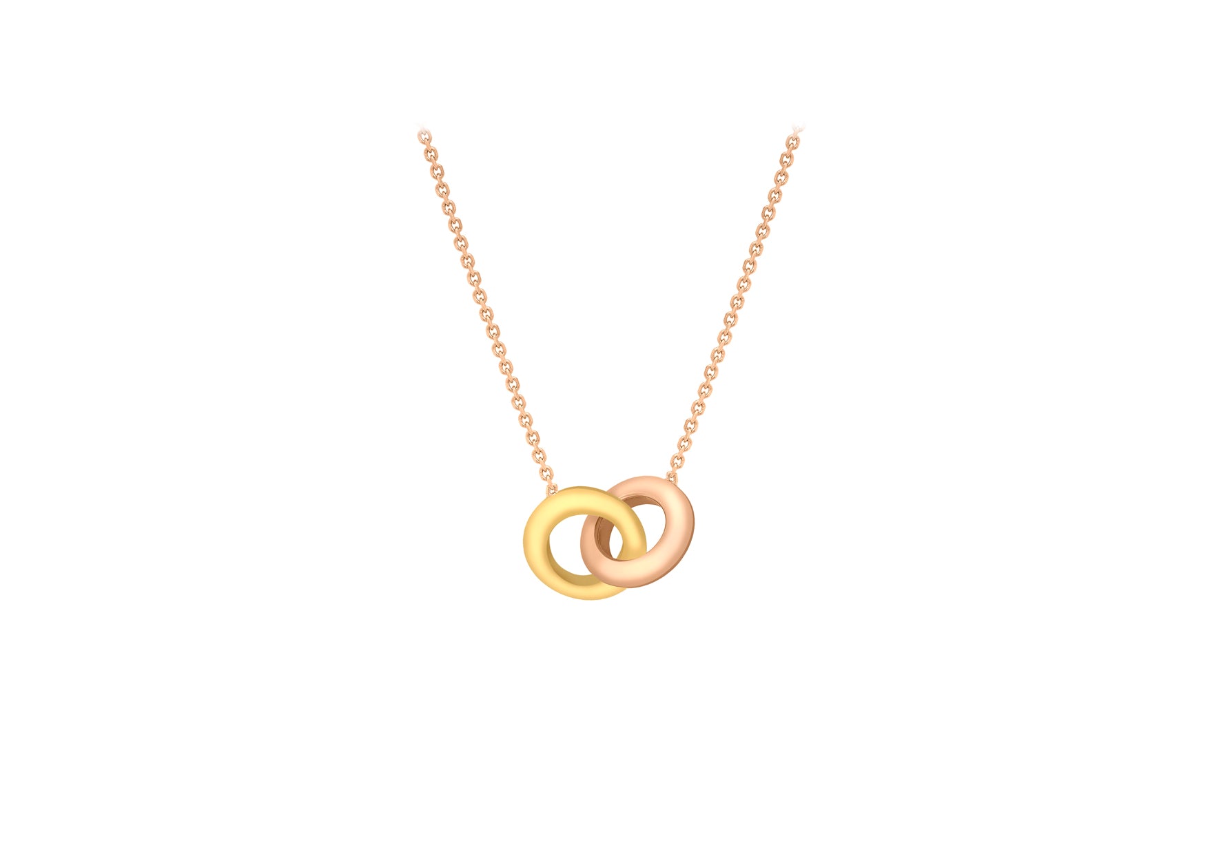 9ct 2-Colour Gold Double-Rings Pendant Adjustable Necklet 
