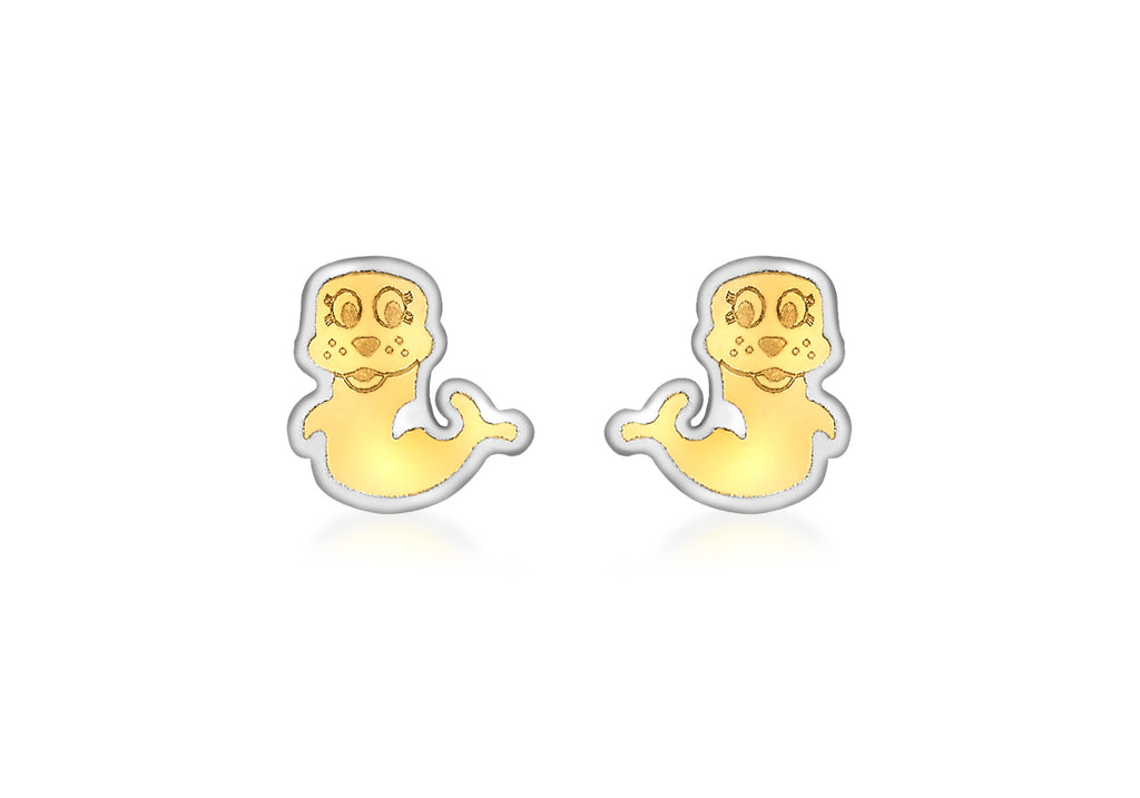 9ct 2-Colour Gold Seal Stud Earrings