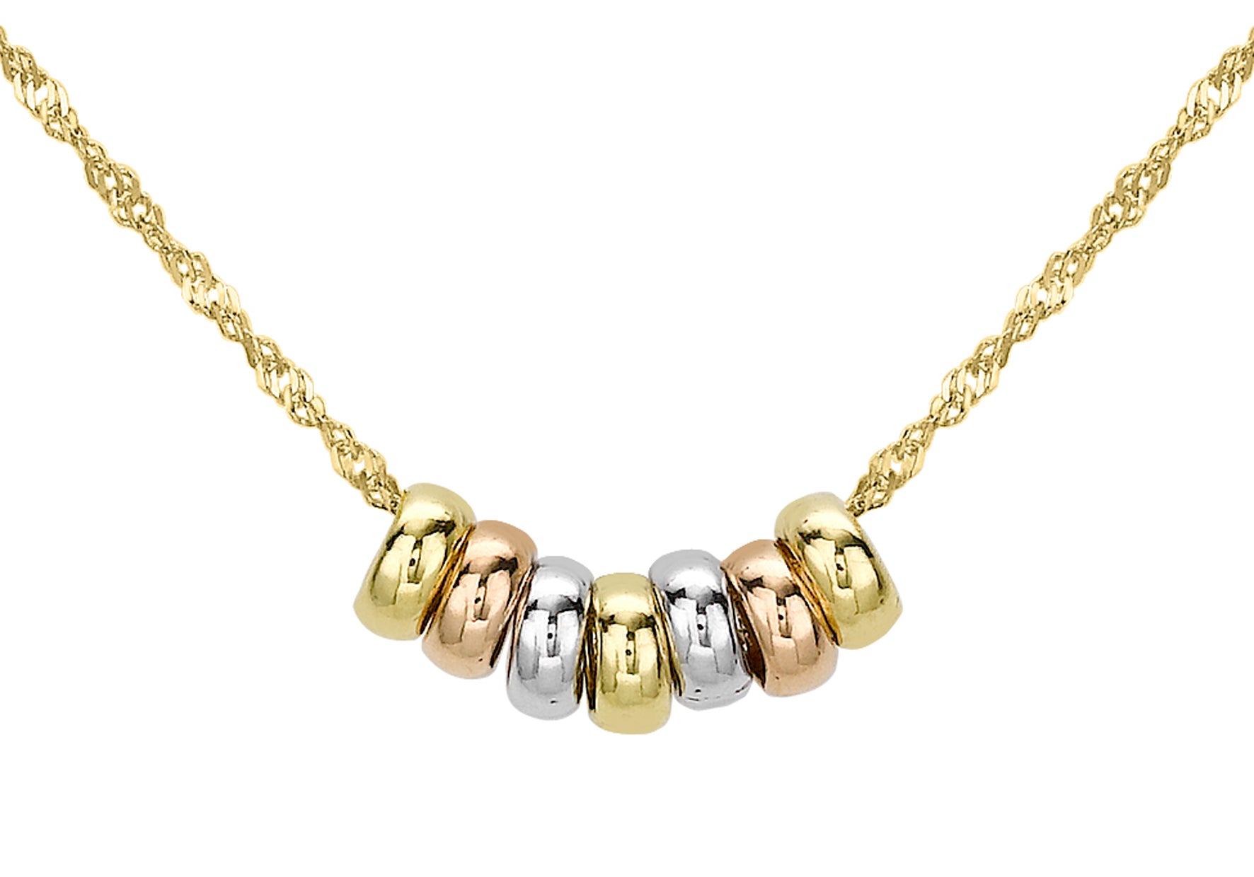 9ct 3-Colour Gold Mini 'Luky Rings' Pendant on Twist Chain Necklace  41m/16"9