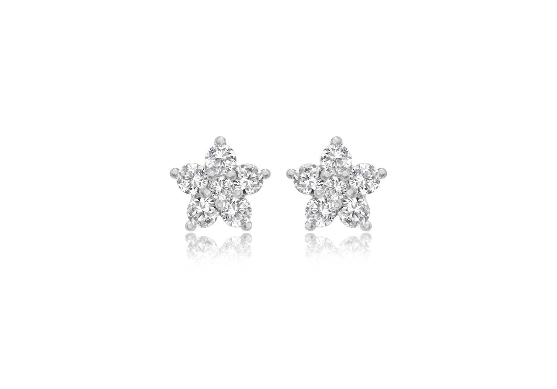 9ct White Gold Zirconia  Cluster Flower Stud Earrings