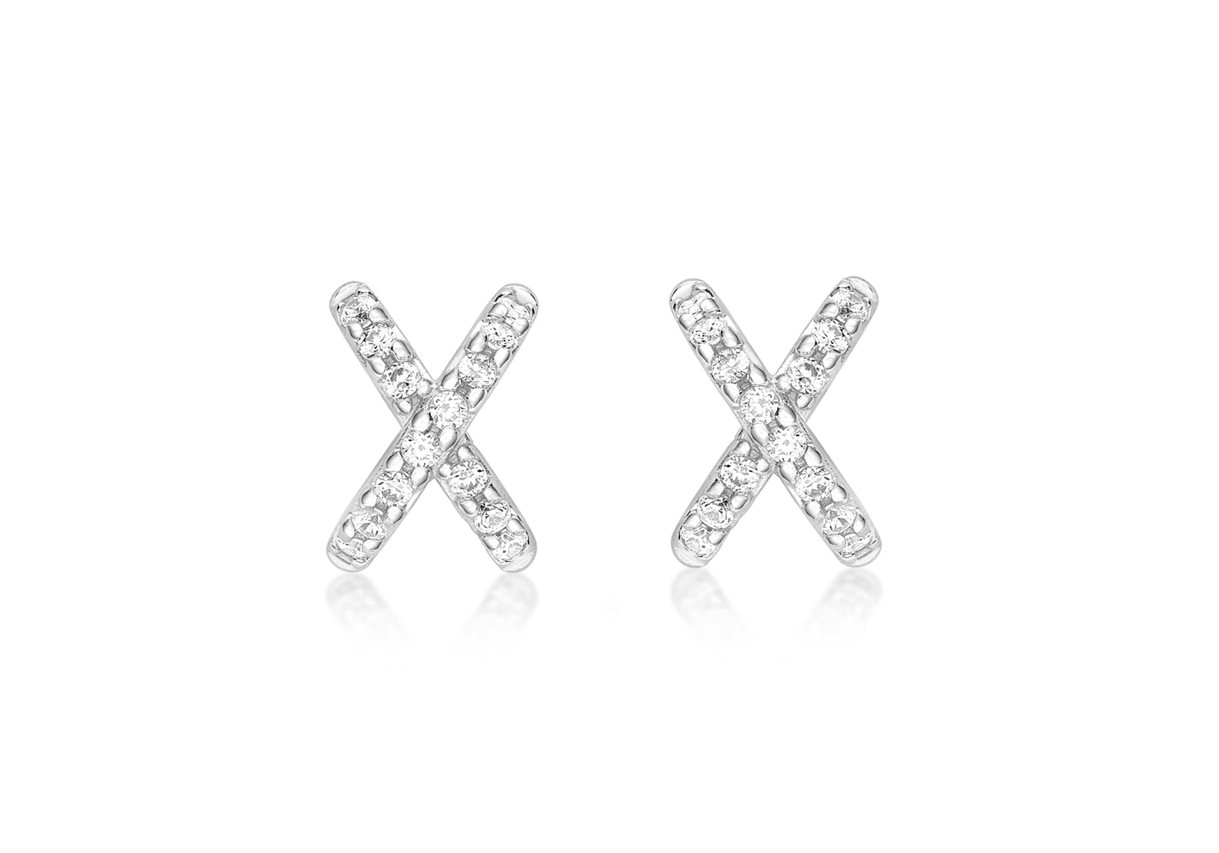 9ct White Gold Zirconia  5.8mm x 8mm Cross Stud Earrings