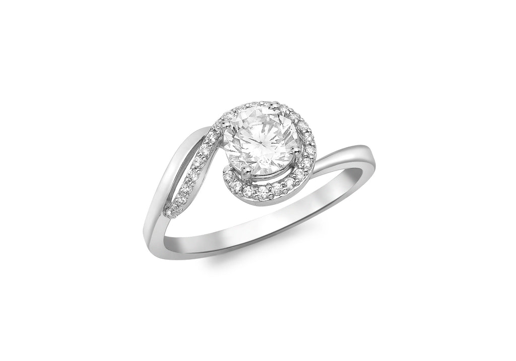 9ct White Gold Zirconia  Solitaire Swirl Ring