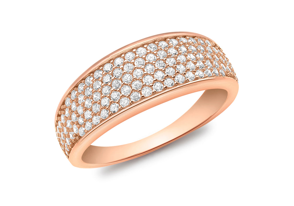 9ct Rose Gold Zirconia  Pave Set Tapered Ring