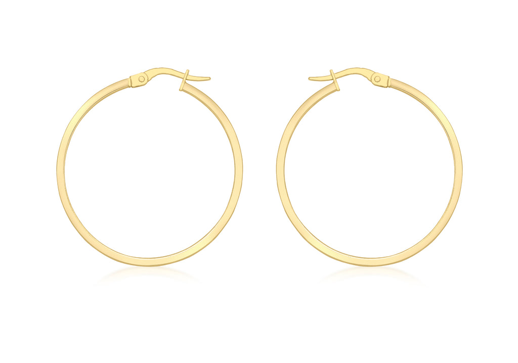 18ct Yellow Gold 30mm Rectangular Tube Creole Earrings