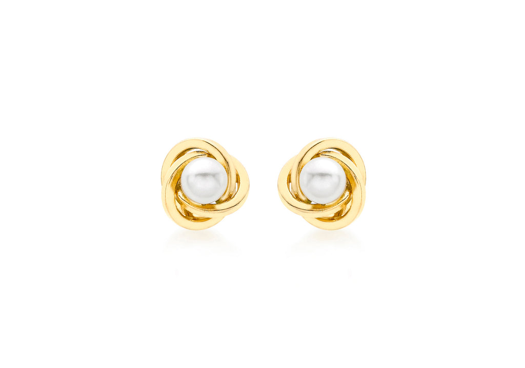 18ct Yellow Gold Knot and Pearl Stud Earrings
