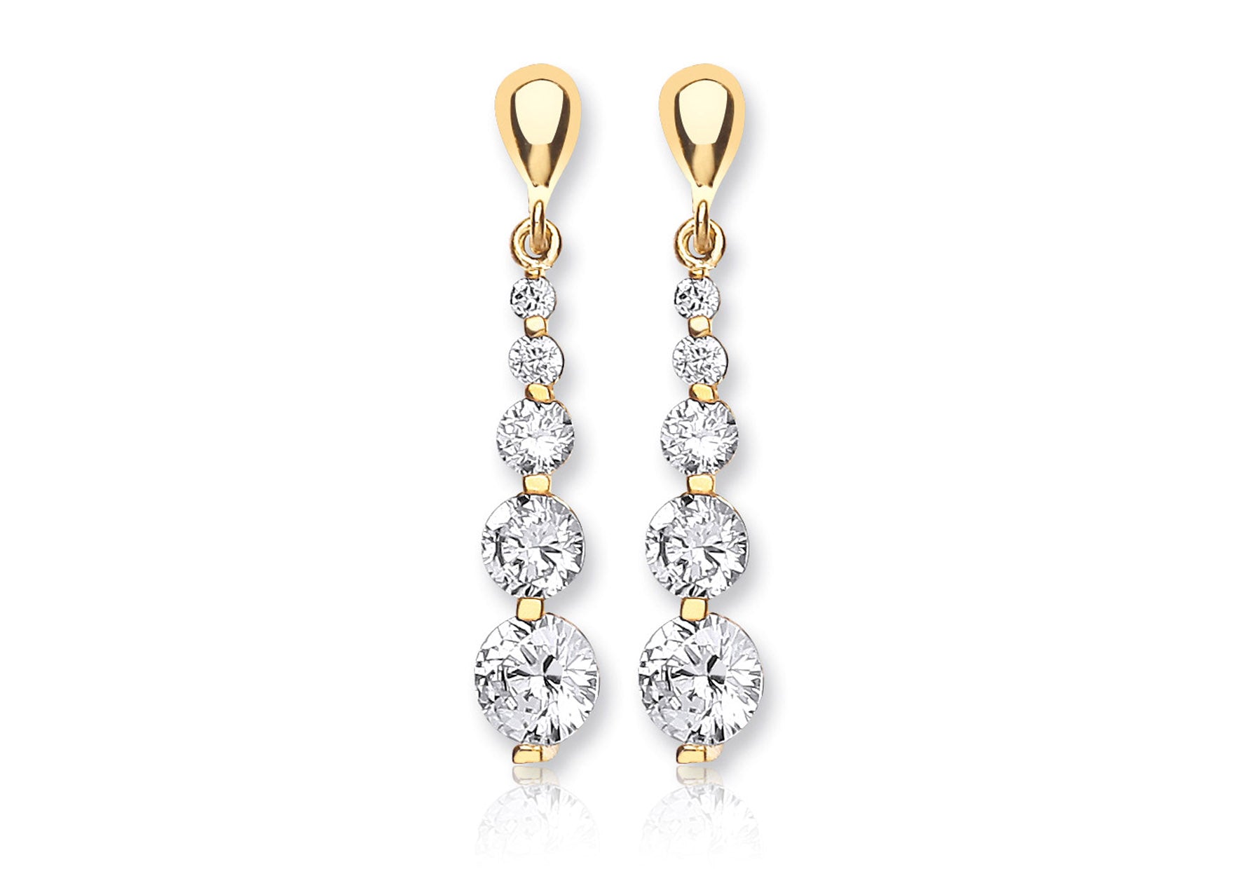 18ct Yellow Gold Zirconia  5-Stone Graduated Drop Earrings