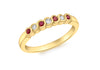 18ct Yellow Gold 0.06t Diamond and Ruby Rubover Set Half Eternity Ring