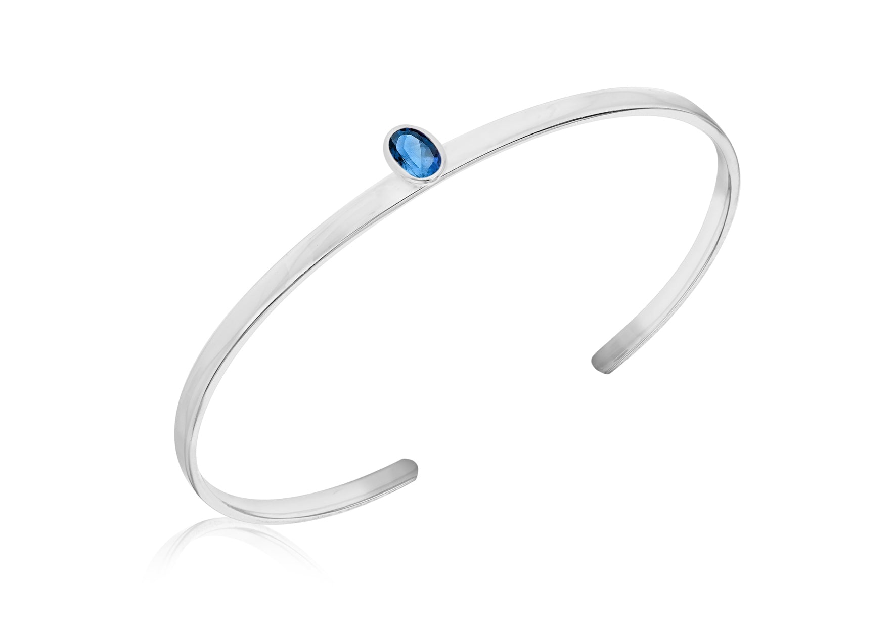 Sterling Silver Blue Oval Zirconia  Torque Bangle