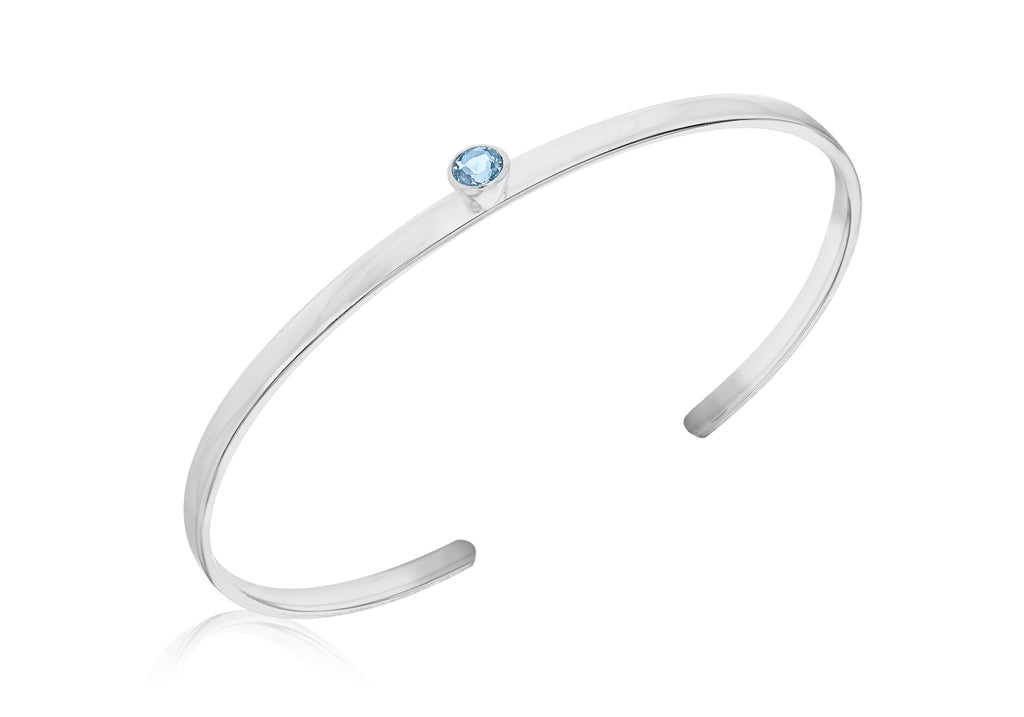 Sterling Silver Round Blue Zirconia  Torque Bangle