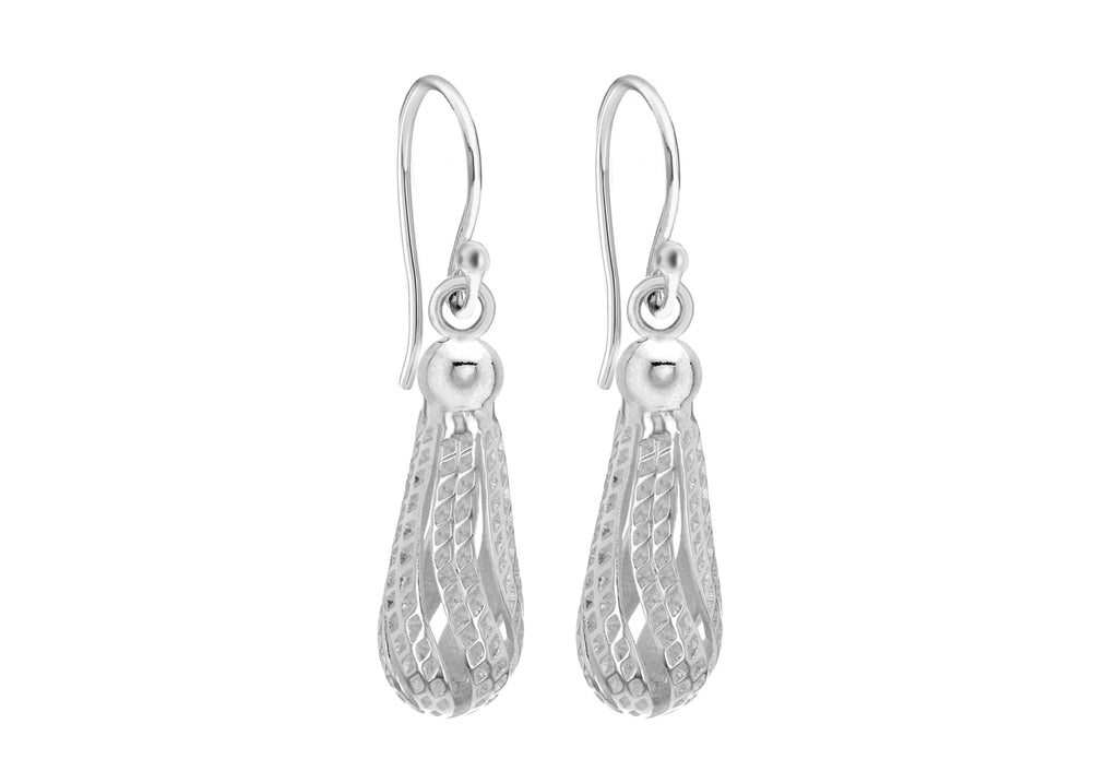 Sterling Silver 8mm x 33mm Diamond Cut Teardrop Earrings