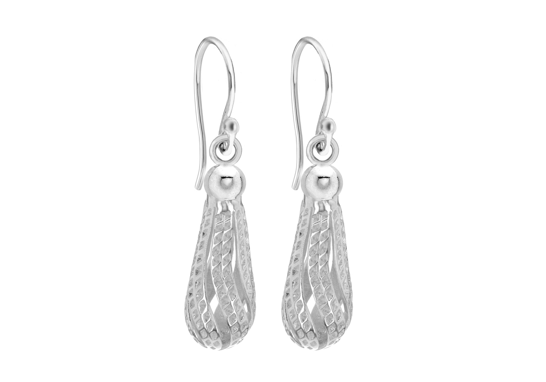 Sterling Silver 8mm x 33mm Diamond Cut Teardrop Earrings