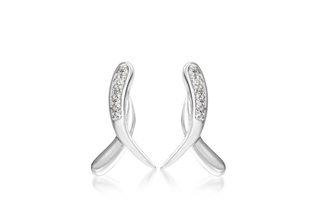 Sterling Silver Zirconia  Set Ribbon Stud Earrings