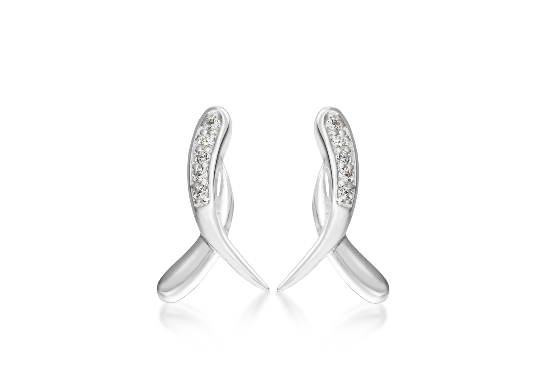 Sterling Silver Zirconia  Set Ribbon Stud Earrings
