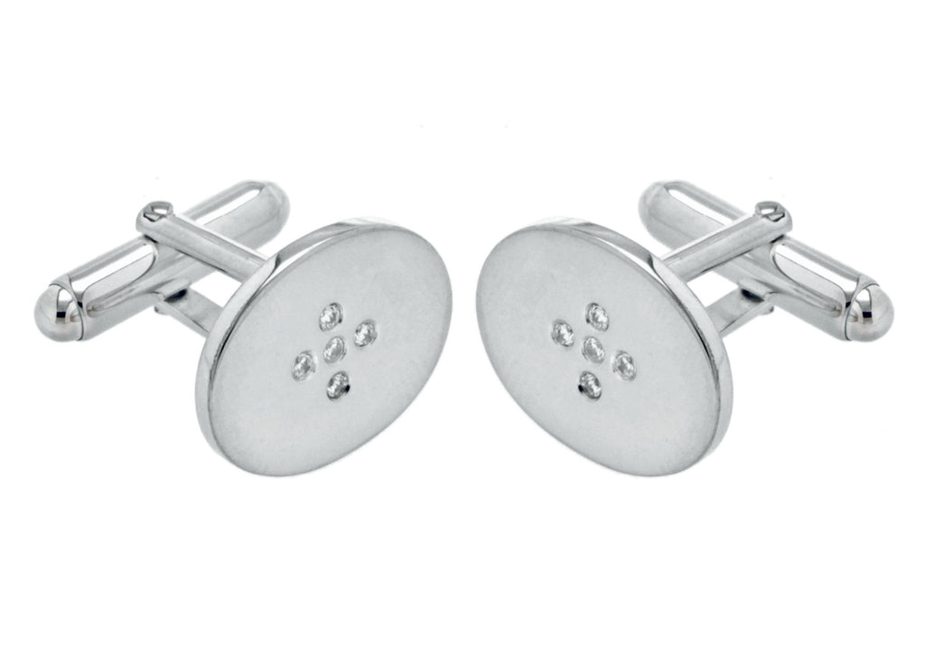 SILVER WHITE Zirconia  OVAL Cufflinks