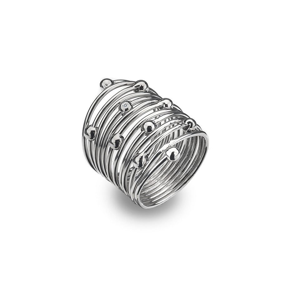 Wide Coiled Ring Hand-Set With A Diamond Accent